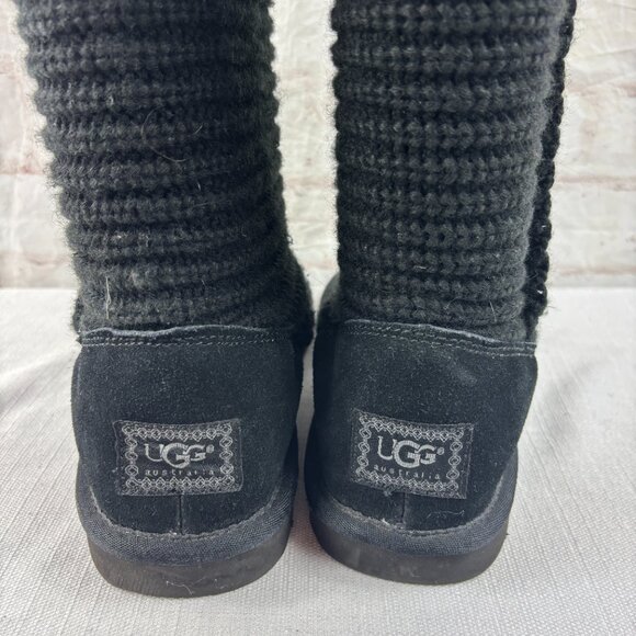 UGG Women's 10 Black Cardy Tall Sweater Knit Wool Blend Boots - Picture 9 of 12